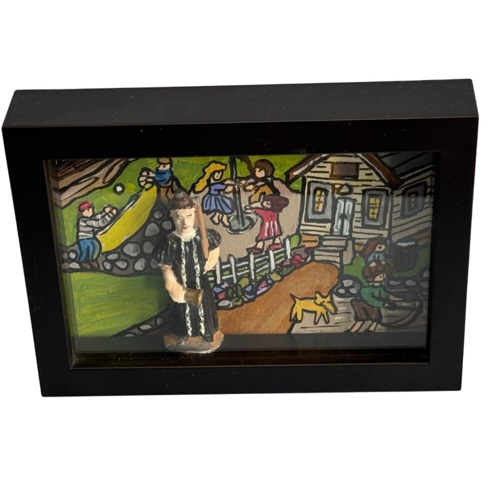 Handcrafted Shadow Box Art "School Maam" By L.D. Wandi Signed 2021 Folk Style 7